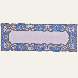 Beaded Table Runner - White Blue 36" x 13"