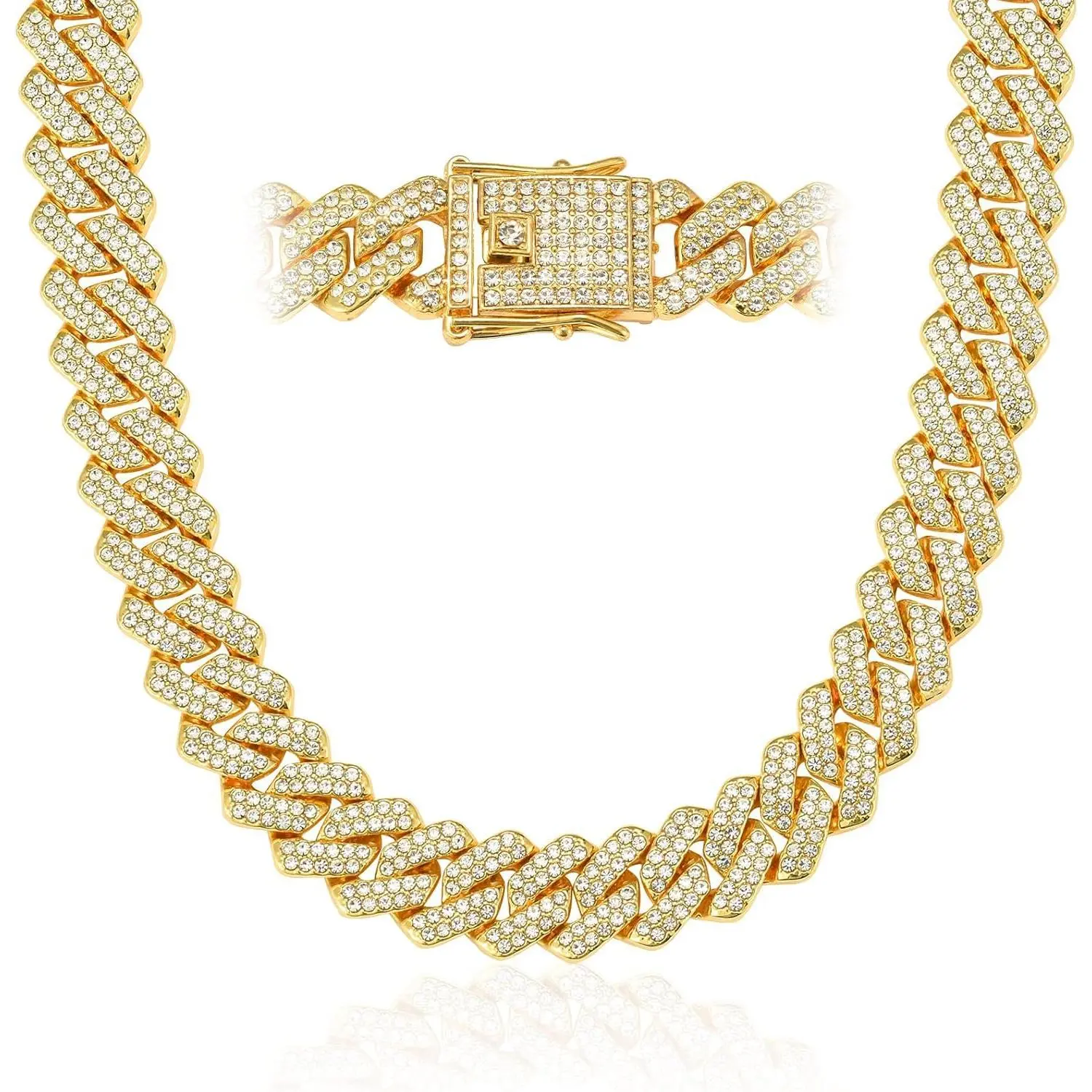 Mens Cuban Link Chain Miami Cuban Necklace 18K Gold Silver Chain Diamond Cut Chains For Men Women 14mm Iced Out Hip Hop Jewelry`