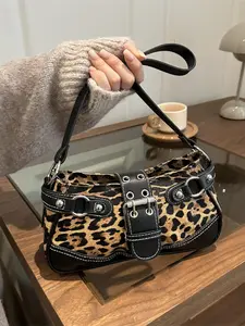 Women's Leopard Print Underarm Bag, New Rivet Fashion Handbag, Versatile Shoulder Crossbody Bag, Stylish Women's Accessory, Fashionable Patterned Bag, Underarm Shoulder Purse