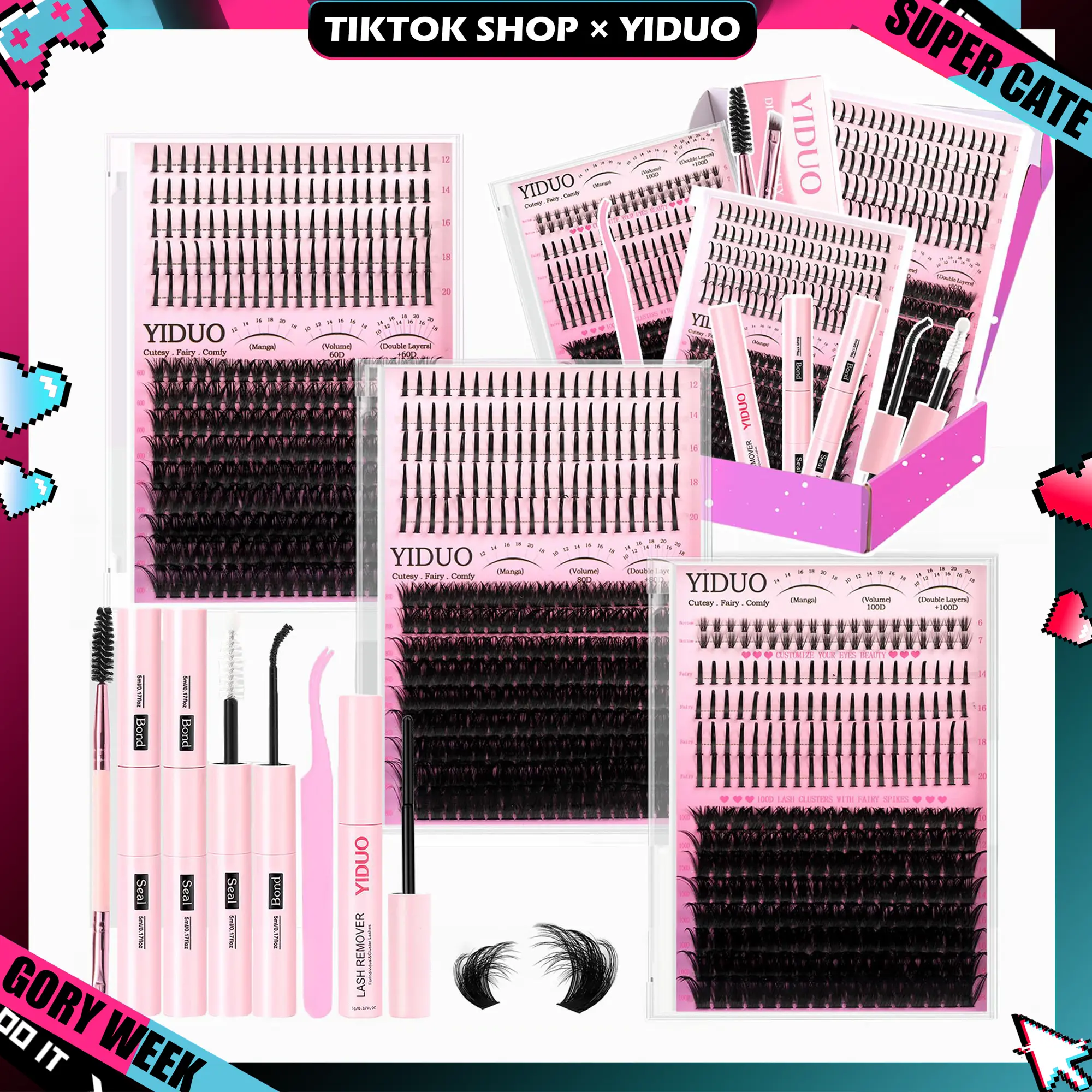 YIDUO Lash Clusters Kit with Spikes Bottom Lashes Extensions 816Pcs Bulk Packs with 2X Bond&Seal Wispy Individual Fake Eyelash Kit Wholesale Large Pack for Beginners Gift Choice