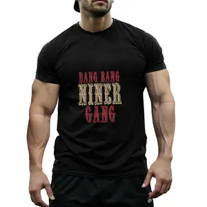"Bang Bang Niner Gang" 49ers Football Polyester T-Shirt - Viral NFL Graphic Tee, Breathable Quick-Dry Crewneck, Durable Non-Cotton Fabric, Western Font Print for Fans & Game Day