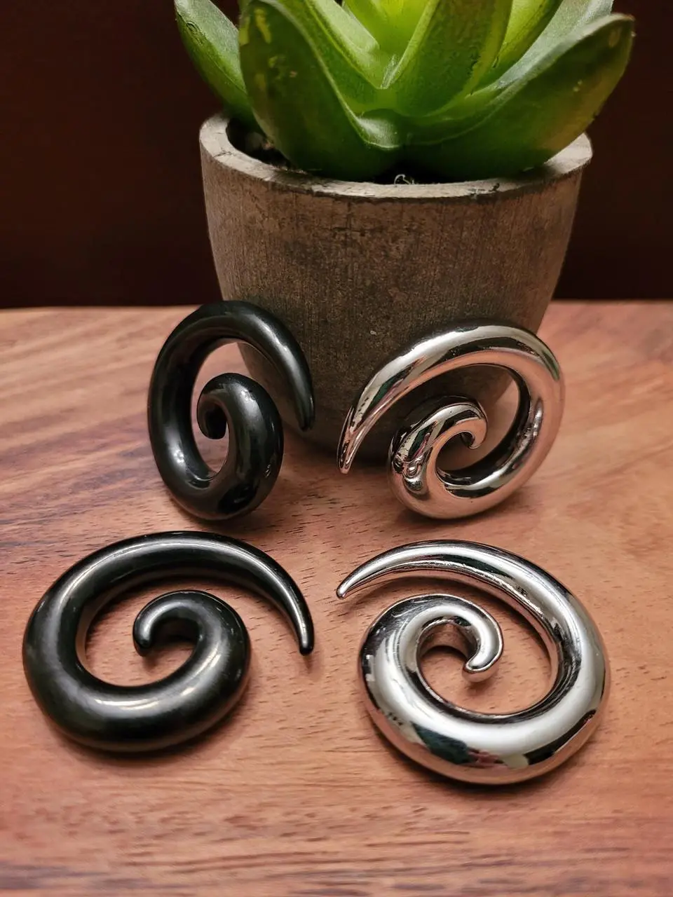 2 Pairs Black Stainless Steel Ear Spirals Tapers Gauges 0g 2g 4g 6g 8g silver hangers 3mm stretching gauge earring 0 2 4 6 8 super metal set