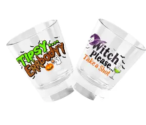 Halloween Shot Glass Set of 4 - Spooky Party Cups with Unique Designs for Fun & Festive Celebrations Drinkware Witch