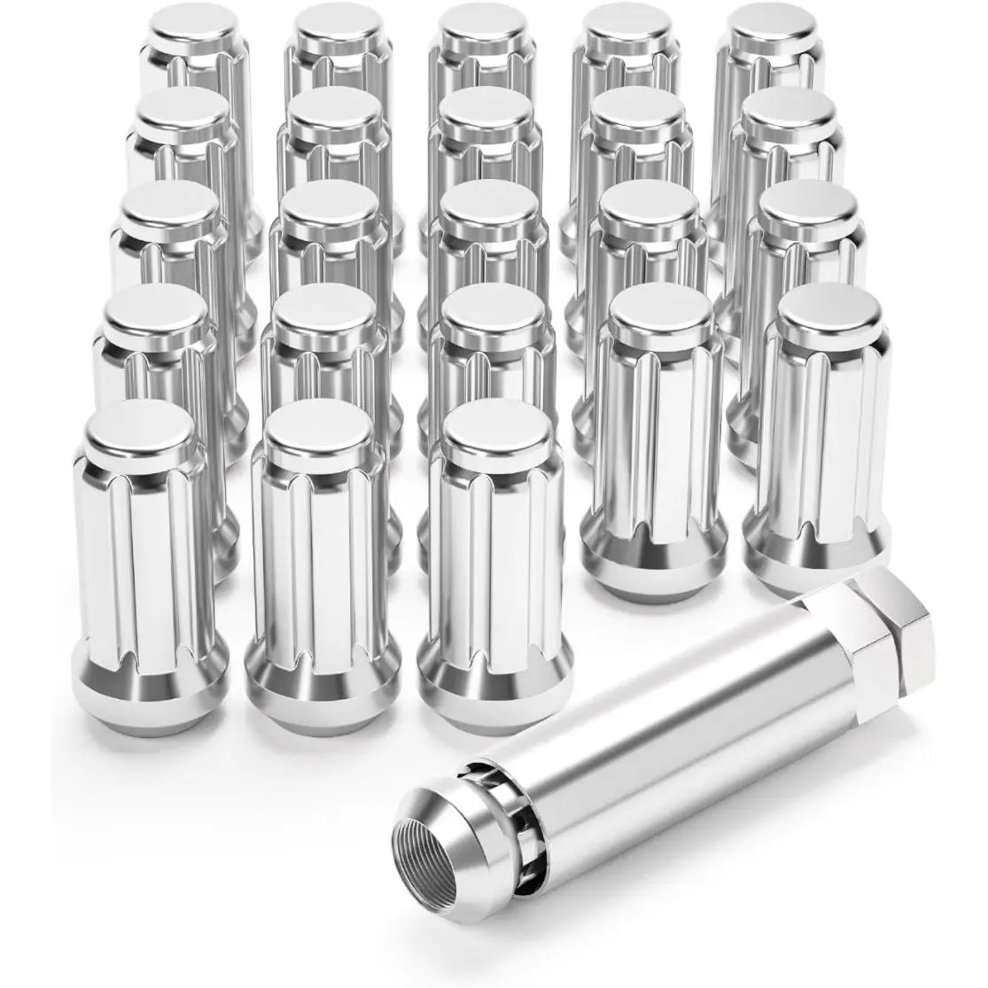 M14x1.5 Cold-Forged 60° Conical Seat Spline Lug Nuts - Chrome Plated, Corrosion-Resistant, Heat-Treated, Easy to Install & Remove, for Chevrolet Silverado, Suburban 1500, Ram 1500, Set of 24