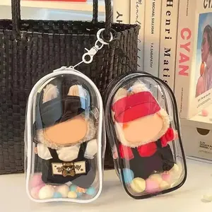 Transparent Storage Box for 19cm Plush Dolls, Outdoor Display Bag with Keychain, Surprise Collectible, Doll Accessories