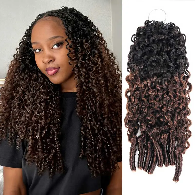 QVR Burmese Curly Human Hair Weave Extensions, Machine-Made Afro Kinky Crochet Hair in Ombre Brown #T1B/4, Afro Kinky Curly#T1b/4, Small Kinky Curly Feathers