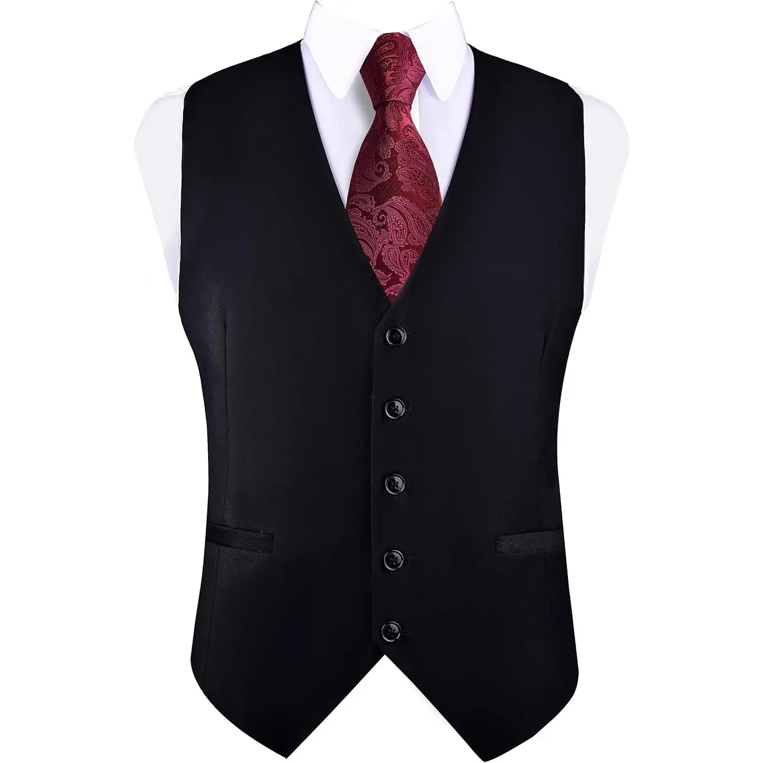Men's V-Neck Suit Vests Solid Color Formal Slim Fit Business Dress Vest Waistcoat(Gift)