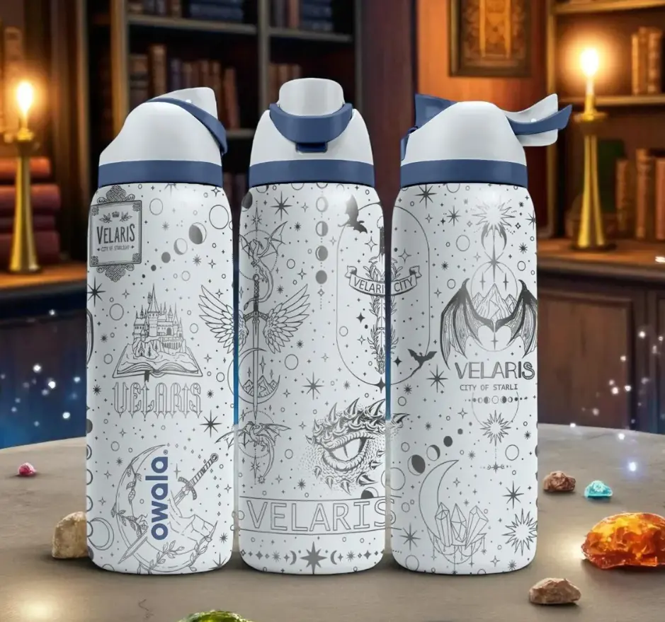 Owala 32oz Velaris City of Starlight Engraved Water Bottle, Fantasy Starry Night Design, Stainless Steel Owala Bottle, Book Lover Gift