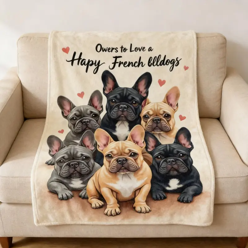 Classic Animal Print Soft Flannel French Bulldog Blanket - Polyester Fiber, Multi-Size, All-Seasons Cozy Throw for Bed/Couch, Ideal Gift for Dog Lovers