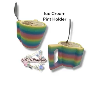 Ice Cream Pint Holder| 3d printed Pint holder with handle & Slot to hold spoon