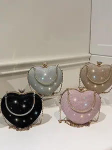 Shiny Heart-Shaped Evening Bag, Perfect Match for Ballroom, Wedding, Party, Available in, Silver Color, Champagne
