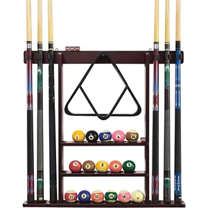 Wall Mount Pool Cue Stick Holder Rack, Billiards Accessories Storage for Billiard Room Bar Game Room, Mahogany