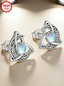 Elegant Women's S925 Silver Vintage Bohemian Moon Celtic Knot Ear Studs, Casual Sexy Daily Wear Earrings, Birthday Gift, Valentine's Day, High Quality Earrings