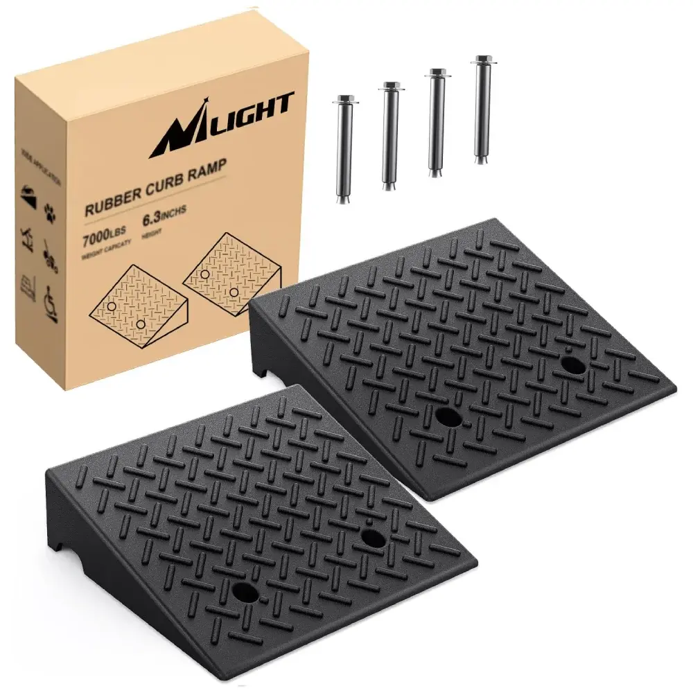 Nilight 6.3in Textured Heavy-Duty Synthetic Rubber Curb Ramp Pair - 7000 lbs Load Capacity, 14-Degree Tilt Angle, Bolt-Equipped, Anti-Slip Surface for Bikes, Wheelchairs, Barn, Driveways
