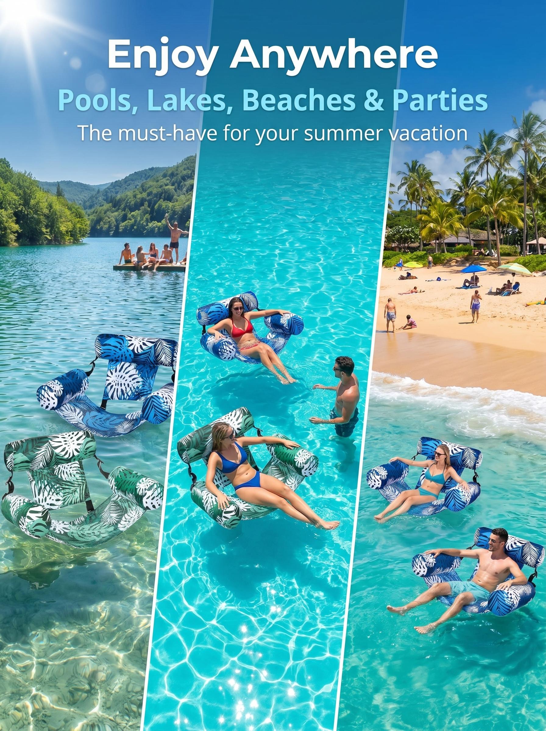 2-Pack Inflatable Water Hammock Lounger with Backrest, Adult Floating Pool Chair for Summer Relax at Pool Lake Beach 2-Pack Inflatable Water Hammock Lounger with Backrest, Adult Floating Pool Chair for Summer Relax at Pool Lake Beach
