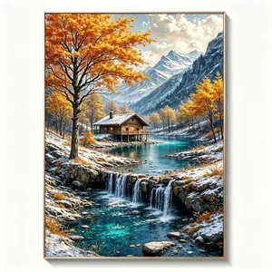 5D Diamond Art Painting Kit - Full Drill Nature Sunset Waterfall Scene DIY Craft Gift for Home Wall Decor