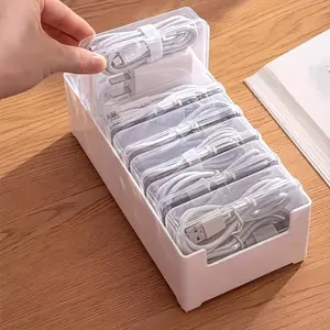 Cable Organizer Box with Switch – Clear Desktop Cord Management Box with 7 Wire Ties, Power Strip Storage Case for Office, Home, Desk Accessories