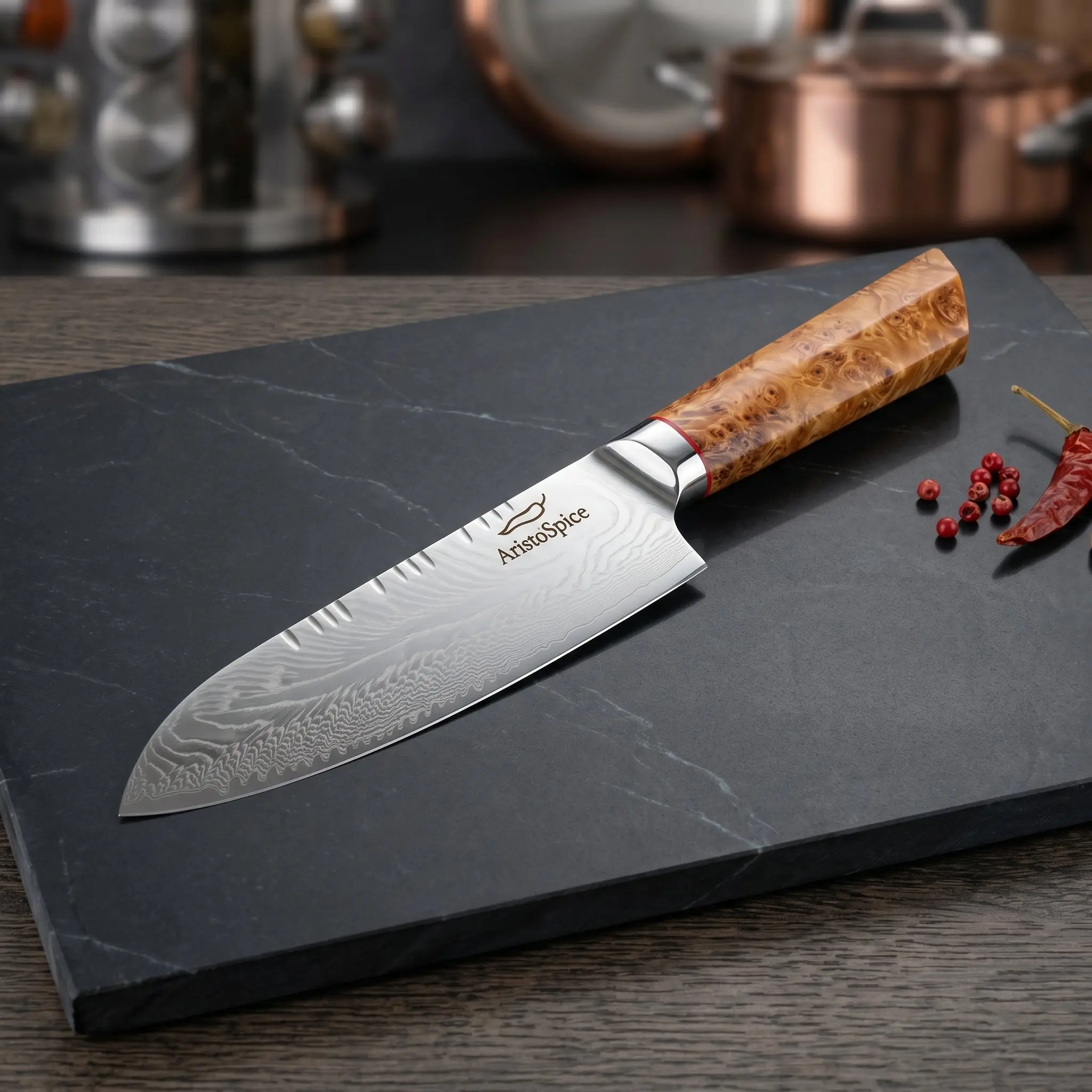 AristoSpice 7" Damascus Santoku Knife