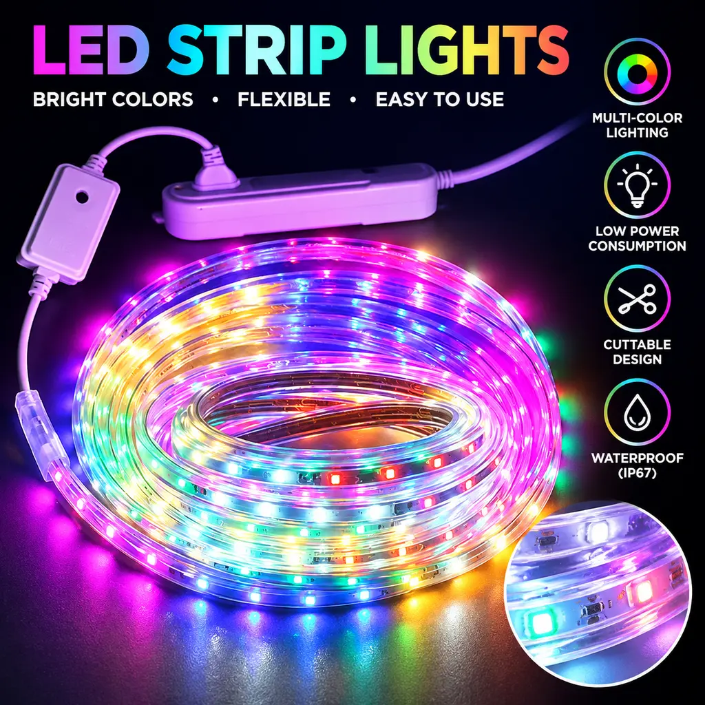 Flexible Multi-Color LED Rope Light, Plug-In Outdoor Leisure Decor for Patio, Holiday Party, Home Decoration