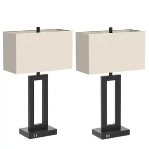 Itopfox Set of 2 Touch Control Table Lamps with USB Ports, Dimmable Nightstand Lamps with Fabric Shade for Bedroom, Living Room, Desk, Includes LED