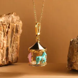 1Pc Fashion Niche Colorful Carousel Pendant Necklace for Women Sweet Cool Party Jewelry Keychain Pendant Halloween Gifts