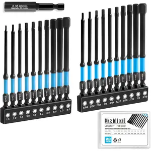 Allen Wrench Drill Bit Set 1/4" Hex Shank - 20 count Metric & SAE  Driver Bits, CNC S2 Steel  Tips with Extension & Case