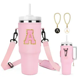 Letter Pattern Water Cup Holder without Cup, 1 Count Tumbler Holder with 2 Counts Chains & 1 Count Letter Sticker, Drinkware Accessories for 40oz Glass Cup, Drink Protector, Drink Holders