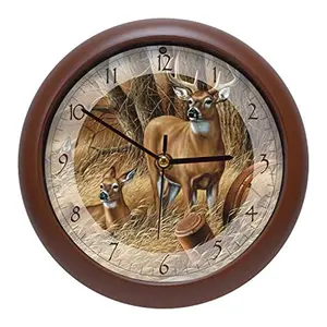 Rustic Whitetail Deer Nature Sound Clock, 8 Inch Brown Decorative Wall & Table Clock with 3 Relaxing Nature Sounds, Smart Light Sensor, Battery Operated Wildlife Home Decor