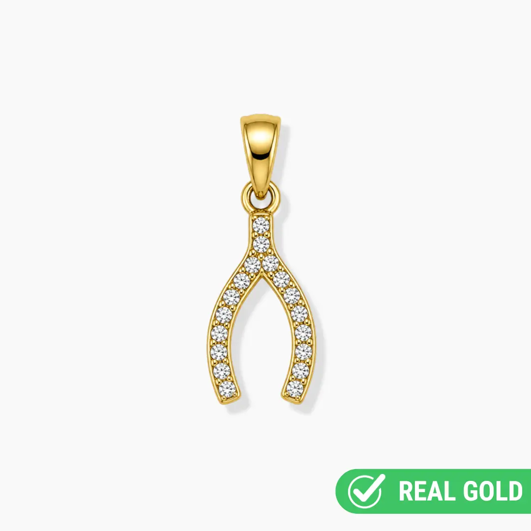 14K YELLOW GOLD PAVE WISHBONE PENDANT