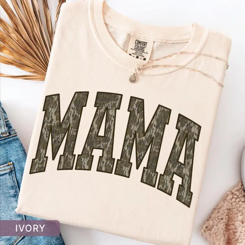 Comfort Colors Bottomland Camo Mamam Camouflage Mama T-Shirt, Camo Mama Shirt, Mother's Day Gift, Mama Shirt, Retro Mom Shirt oversized