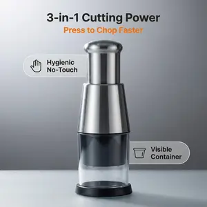 Garlic Cutter and Onion Chopper KitchenGadget 304 Stainless Steel Hand Operated Efficient Food Processor 2.36 x 6.3 inch Practical Kitchen Tool forall