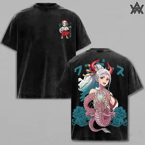Yamato Tee Washed – One Piece Washed Anime Manga T-Shirt, Vintage Washed Oni Princess Warrior Graphic Tee, Unisex Oversized Streetwear Shirt, Guardian of Wano Anime Aesthetic Tee, Gift for One Piece Fans