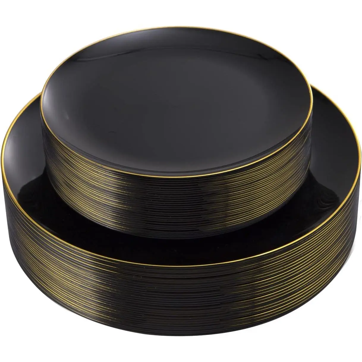 60 count Black Plastic Plates - Black and Gold Plates - Black Disposable Plates with Gold Rim for Party - Include 30 count 10.25inch Black Plates and 30 count 7.5inch Black Plates