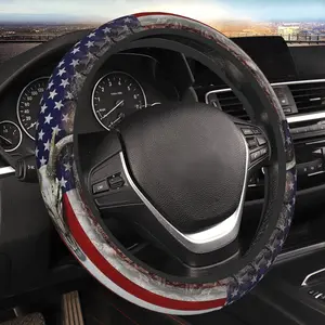 Camouflage   Flag Steering Wheel Cover for Men, Anti-Slip Elastic Breathable Soft Rubber  Steering Wheel Protective Cover, Universal 15 Inch Fit for , Auto, SUVs