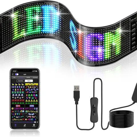 Noahtec 5V USB Plug-In Acrylic Flexible RGB LED Lights - Bluetooth App-Controlled, Programmable Custom Text Pattern Sign, IP66 Waterproof Car Interior Accessory with Scroll Speed Adjust, for Concerts, Home Decor