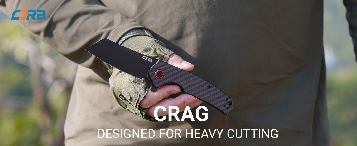 CJRB CRAG Tool Knife J1904 with AR-RPM9 Steel and Black PVD Blade Carbon Fiber Handle, Camping Folding Knives for Outdoor, Everyday Carry and portable multipurpose knives, tactical knives