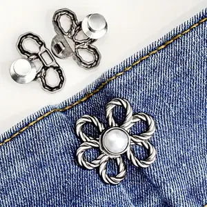 3 Pairs Pearl Flower Waist Adjuster Clips, Invisible Design Waist Cinch for Loose Pants Skirts, Reusable No-Sew Buttons, Easy Install Remove, Perfect Fit Gift, Pearl Accents, Elegant