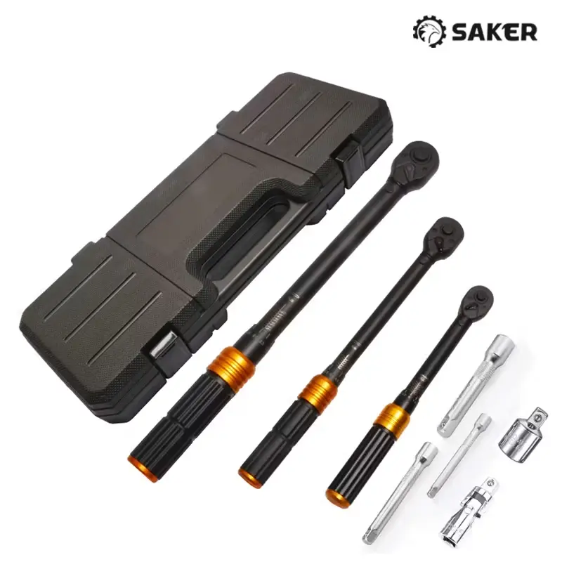 Saker 8-Piece Dual Scale Torque Wrench Set - 1/4", 3/8", 1/2" Drive, ±3% High Accuracy, 72-Tooth Reversible Ratchet, Extension Bars, Universal Joint for Auto, Motorcycle Repair