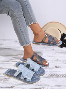 Women's Summer Denim Sandals, Round Toe Fashion Design, Comfortable PU Material, Perfect for Indoors & Outdoors, All Season Wear