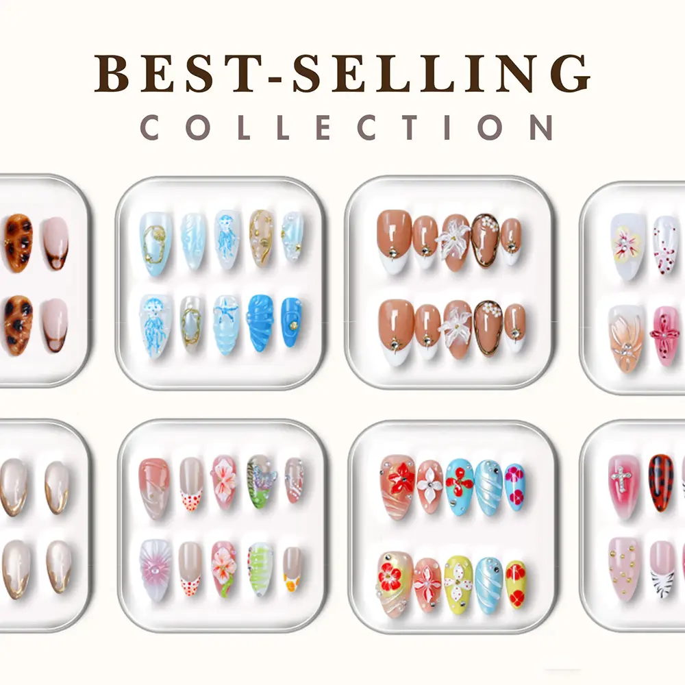 ASKISS Nail Handmade Almond Press-on-Nails 10Pcs Tips DIY 3D Flower French Cute Acrylic High Salon-Quality Reusable, Easy Apply, Long Lasting, Daily Gift, Romantic Dates, Business Office Looks, Nail Art & Nail Charms Soft Tip Soft Gel Tips