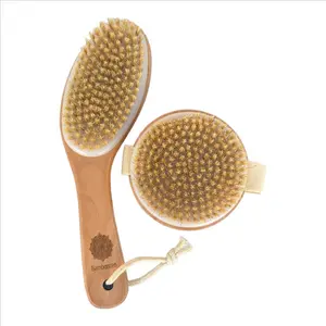 2 Piece Natural Body Brush Combo – Exfoliating Back Scrubber & Cellulite Massage Palm Brush – Double-Sided Bamboo Bath Set for Glowing Skin