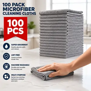 [100 PACK] Premium Multi-Surface Cleaning Cloths - Bulk Reusable Dishcloths for Kitchen, Car Detailing & Home. Ultra Absorbent Lint-Free Rags, Essential Home Reset 2026 Cleaner