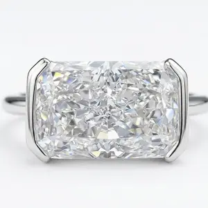 New S925 Silver Inlaid 7*11mm Rectangular Ice Flower Cut Fashionable Elegant Ring European and American Style