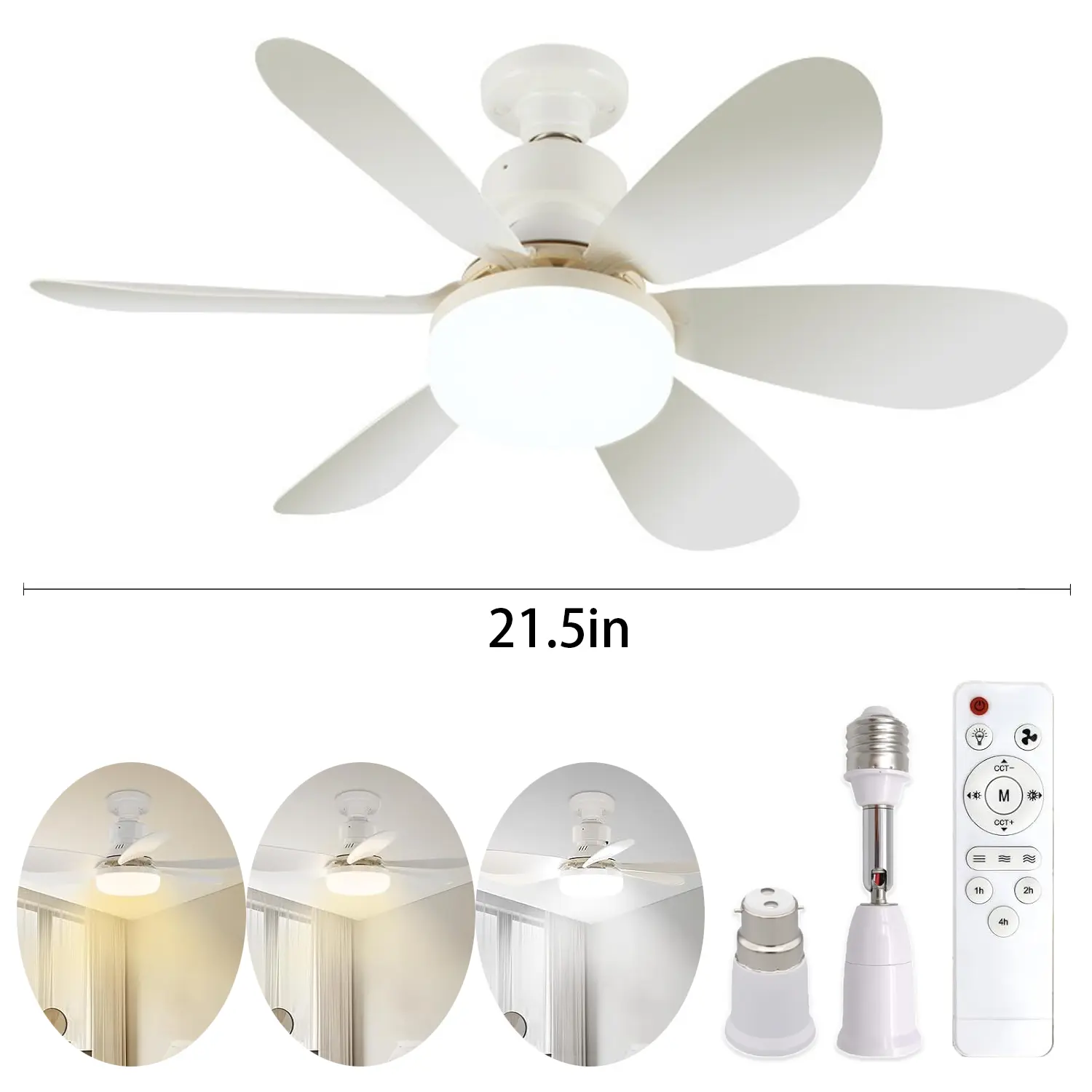 Socket Ceiling Fan Light with Remote Control, E27 & B22 Base 100W Dimmable LED, 3000K-6500K Color Temperature, 3-Speed Silent Tool-Free Fan, Moving Essentials, Apartment Essentials for New Home outdoor mount small