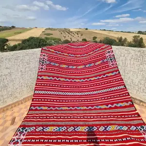Red Handmade Berber Wool Rug - Colorful Moroccan Patterns
