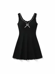 Women's Solid Color Bow Camisole Nightgown - Soft & Cozy Loungewear for Comfortable Nights - Womenswear