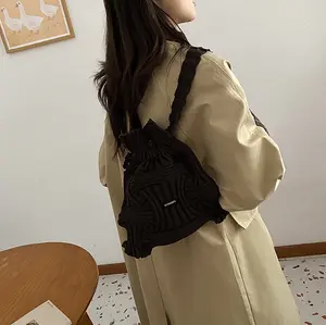 Trendy Drawstring Backpack, Stylish Knit Design Casual Daypack, Lightweight Rucksack for Daily Commute, Travel, and work