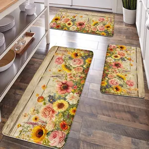 [Popular Choice]1PC, room decoration, bathroom decoration, bathroom floor mat, bathroom anti-skid mat, kitchen floor mat, wood grain and floral pattern floor mat, rural theme decoration, soft and comfortable surface, and fatigue relief.