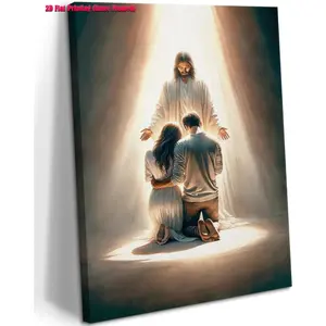 1pc wrapped farme wall decor,Jesus Blesses Couple Canvas Wall Art Couple Kneeling and Praying to Jesus Painting picture Wall Decor religion Christian Poster Print Artwork for Church LDS bedroom Living Home Decor,ready to hang
