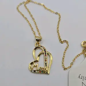 MOM multi-stones beautiful necklace 18"inches short perfect gift for Mother's GOLD-PLATED